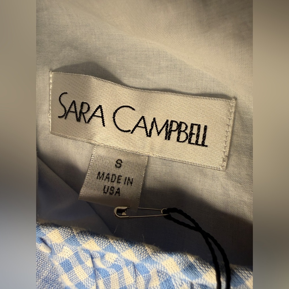 NWT Sara Campbell Linen Sleeveless TRAPEZE DRESS W/GINGHAM TRIM Sz S - Picture 4 of 8